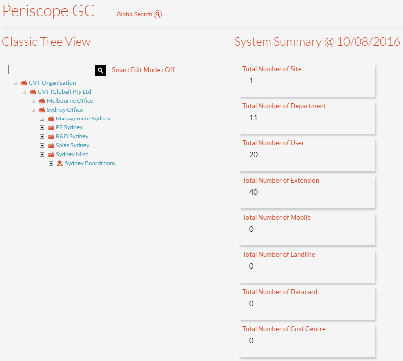 Directory Overview Page with Classic Tree View and System Summary Directory Overview Page with Classic Tree View and System Summary