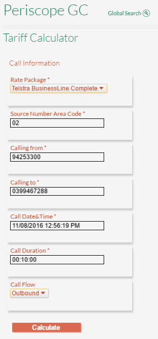 Tariff Calculator Page Tariff Calculator Page