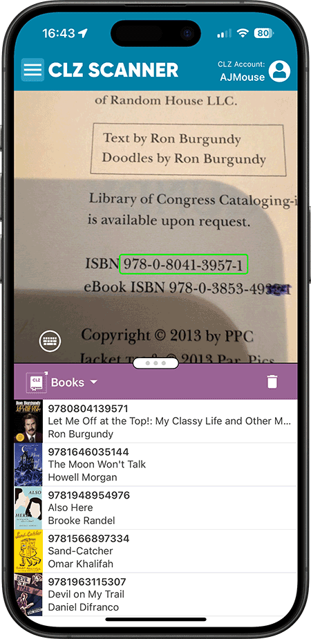 Books: “Reading” ISBNs (OCR) - CLZ Scanner - 1
