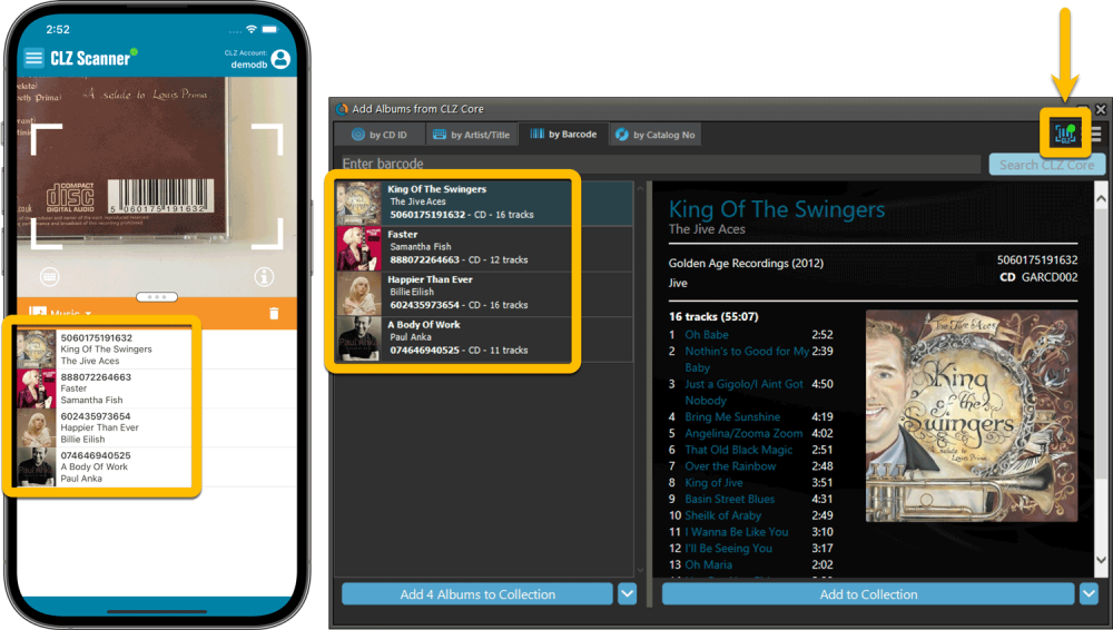 Scanning barcodes with CLZ Scanner Music Collector for Windows V19