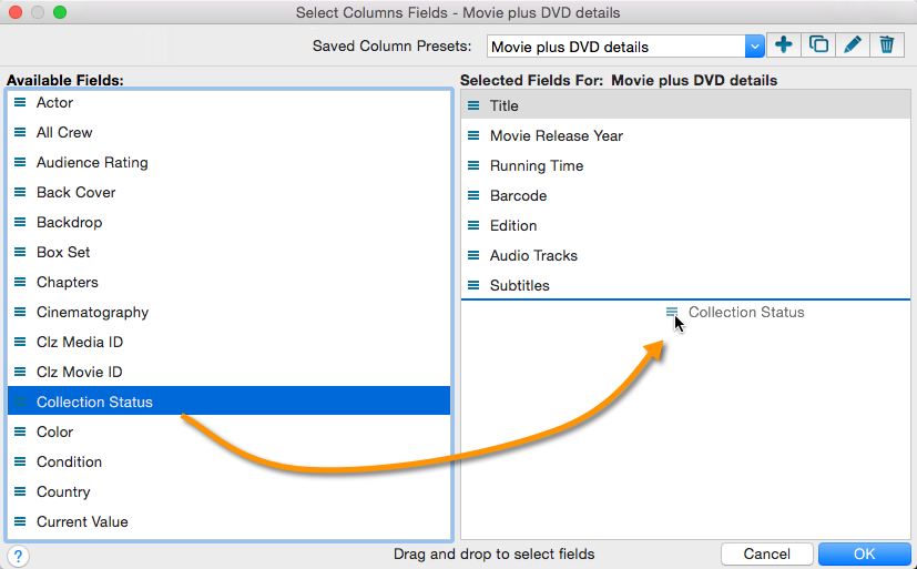 Choosing Columns - Book Collector for Mac - V19