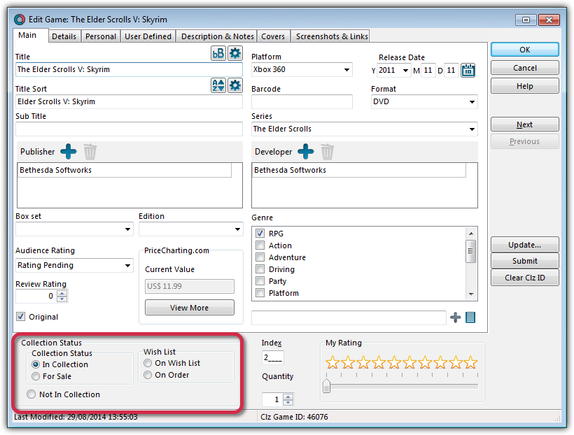 Managing your Wish List - Game Collector for Windows - V19
