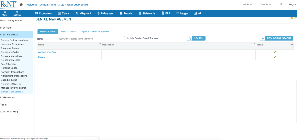 Denial Management Setup