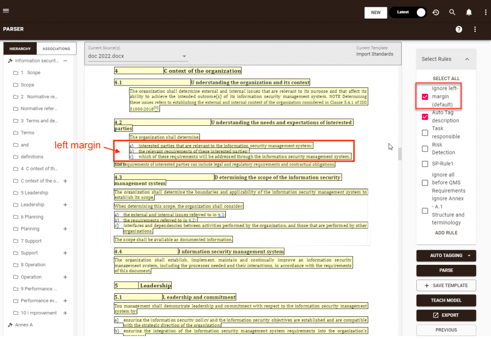Parser - Ignore Left Margin Ignore Left Margin