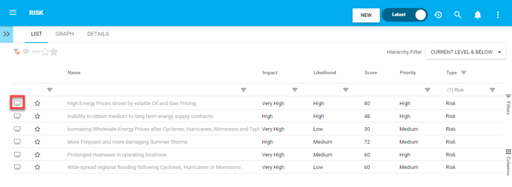 Quick Graph selected from List