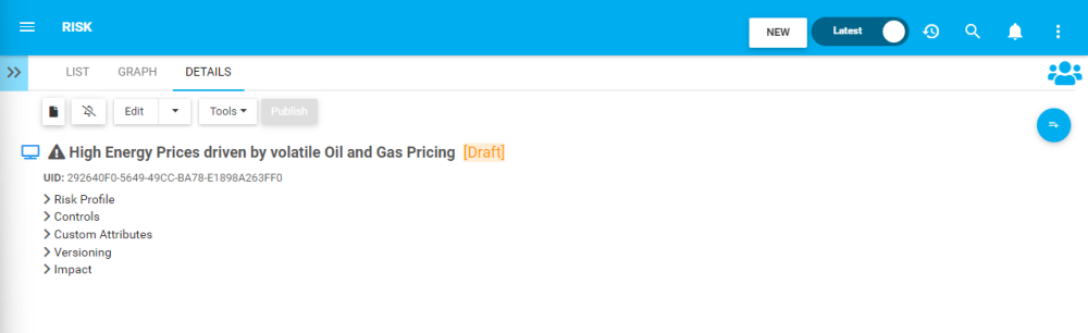 Risk Details example Risk object details tab