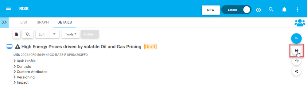 Print Risk Object Details Print Risk Details