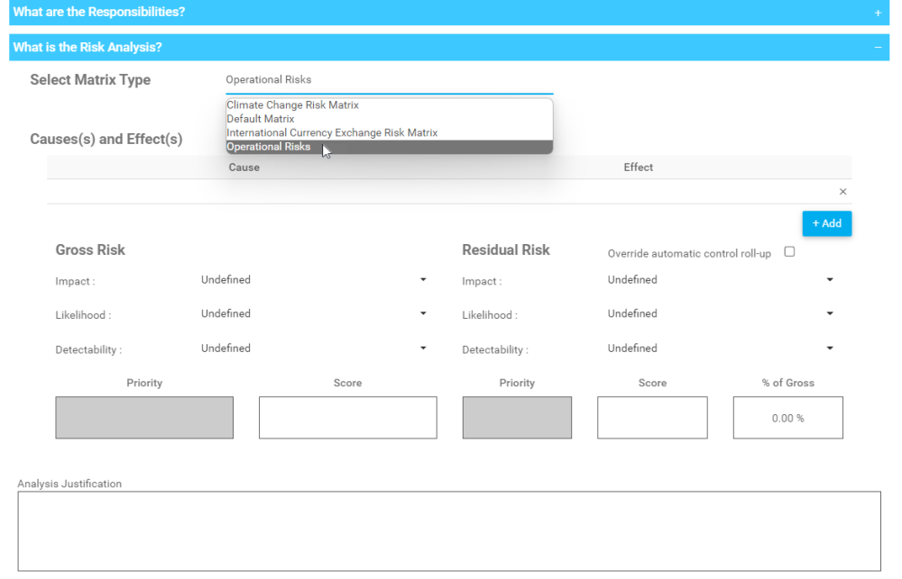 Select Risk Matrix Type