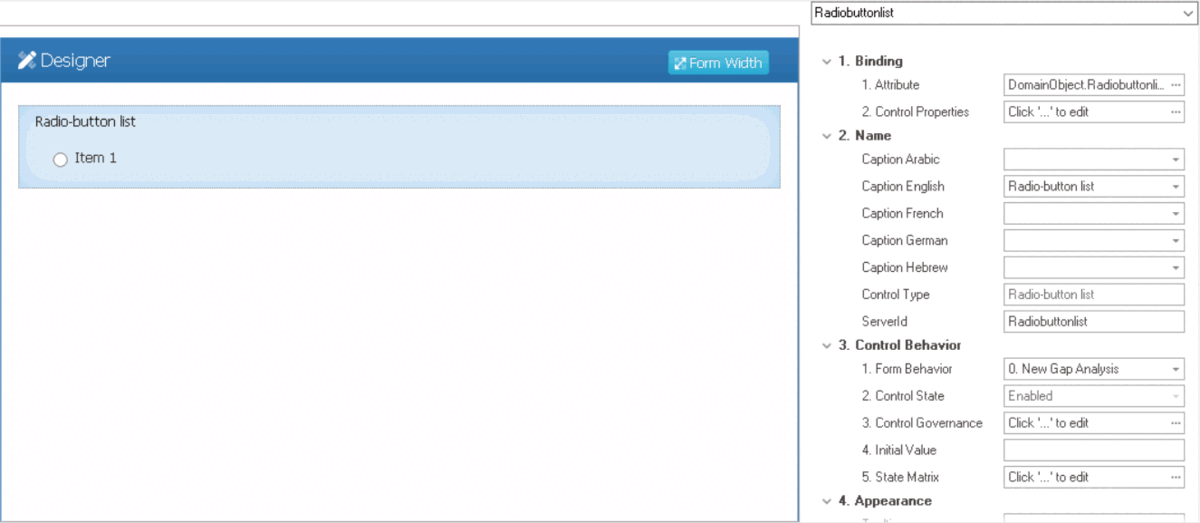 RadioButton List DBP Designer Manual 14.1