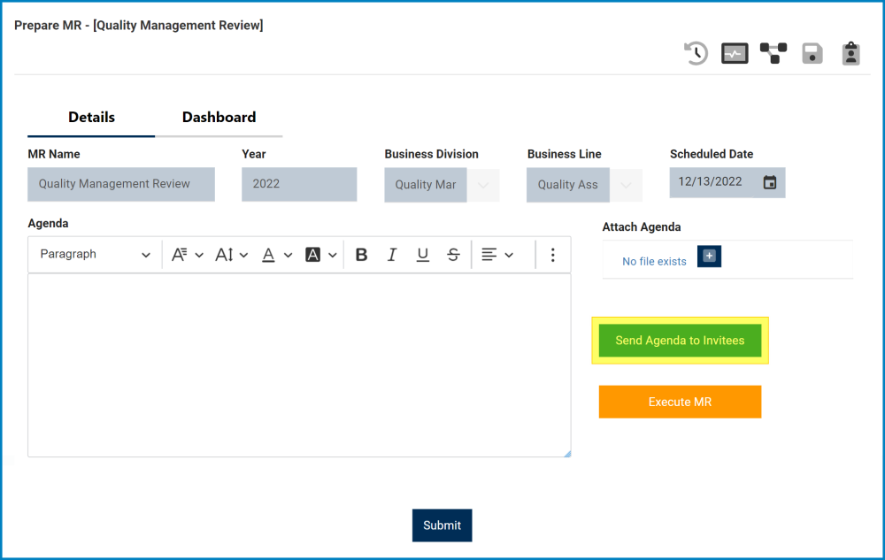 Manager M R Prepare MR – Send Agenda to Invitees - Management Review - #14