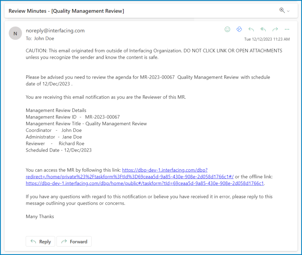 Review Minutes - Management Review - #14.1