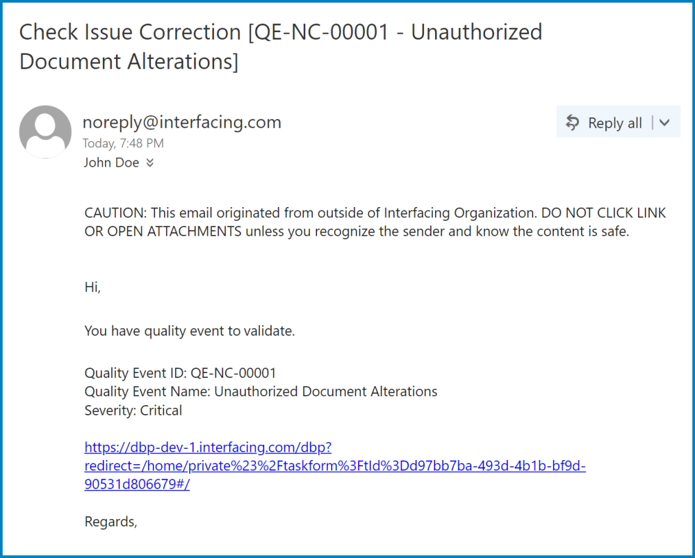 Check Issue Correction Quality Event 11