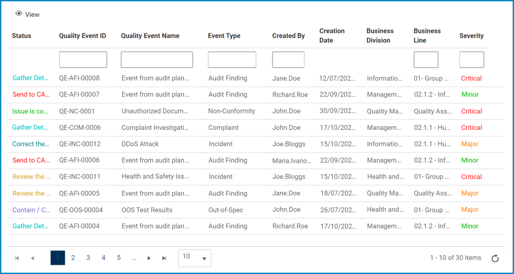 Quality Events Quality Event List - Quality Event - #14