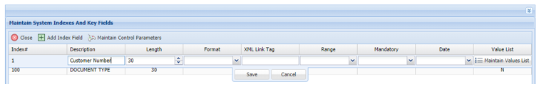 Add, Edit, Save Index Field