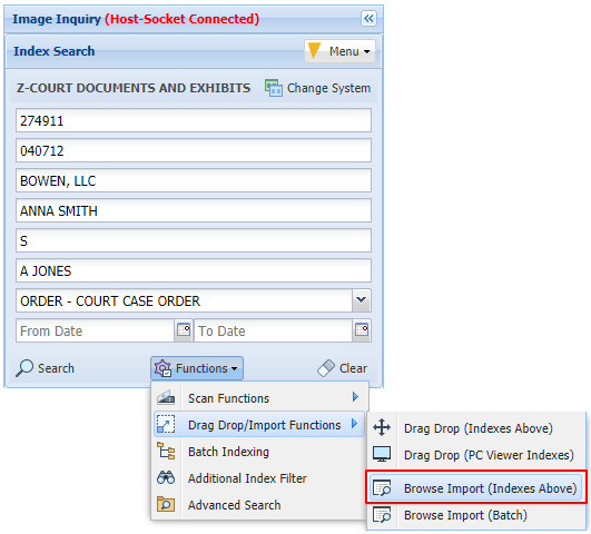 Browse Import (Indexes Above)