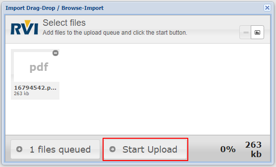 Browse Import Start Upload