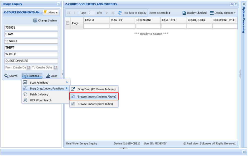 Browse Import (Indexes Above)