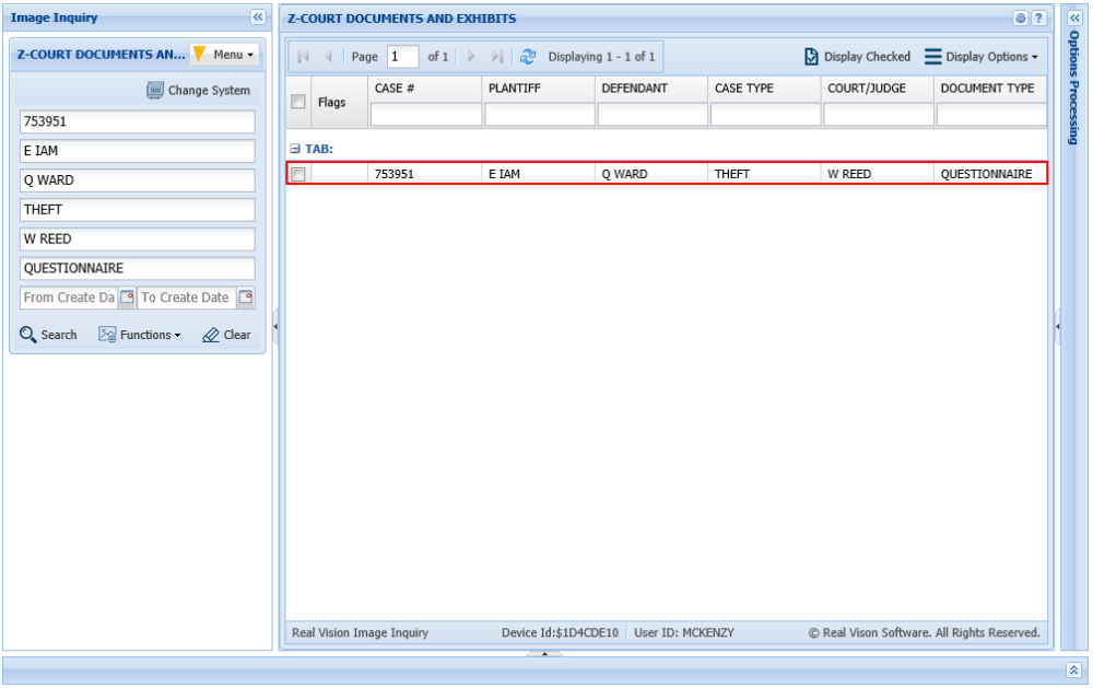 Browse Import (Indexes Above) Results