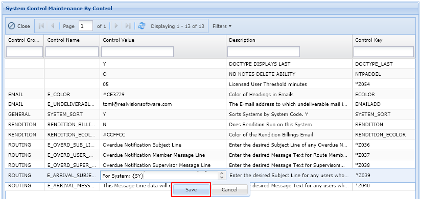Control Value Maintenance
