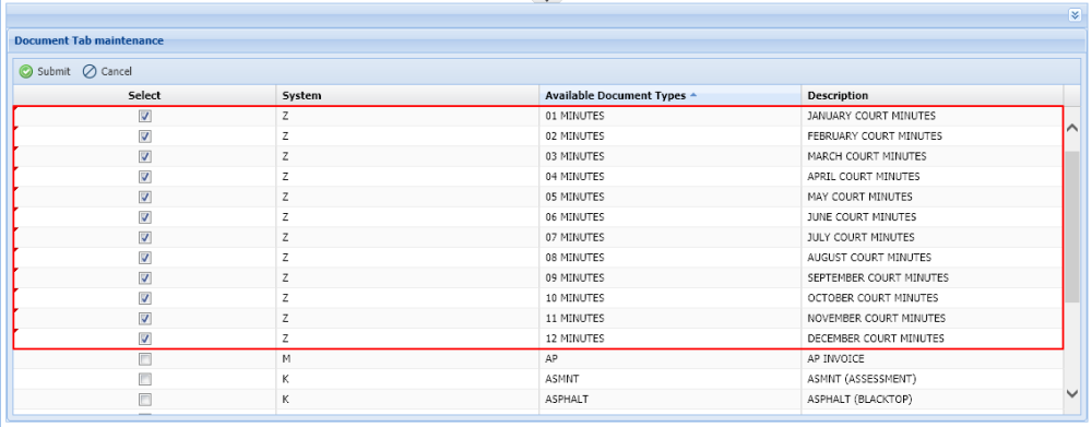 Document Type Selection