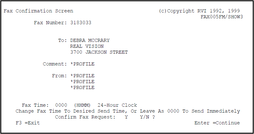 Fax Confirmation Screen