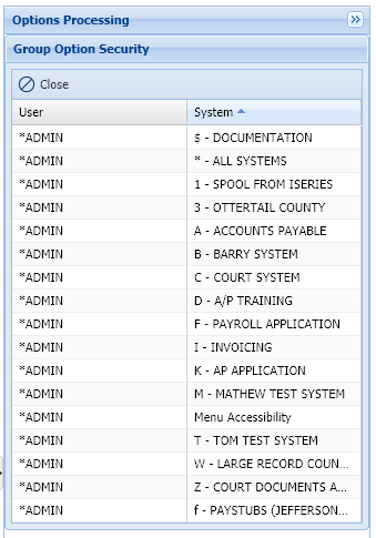 Group Option Security - System