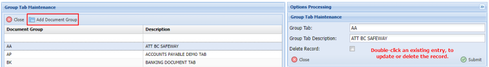 Group Tab Maintenance