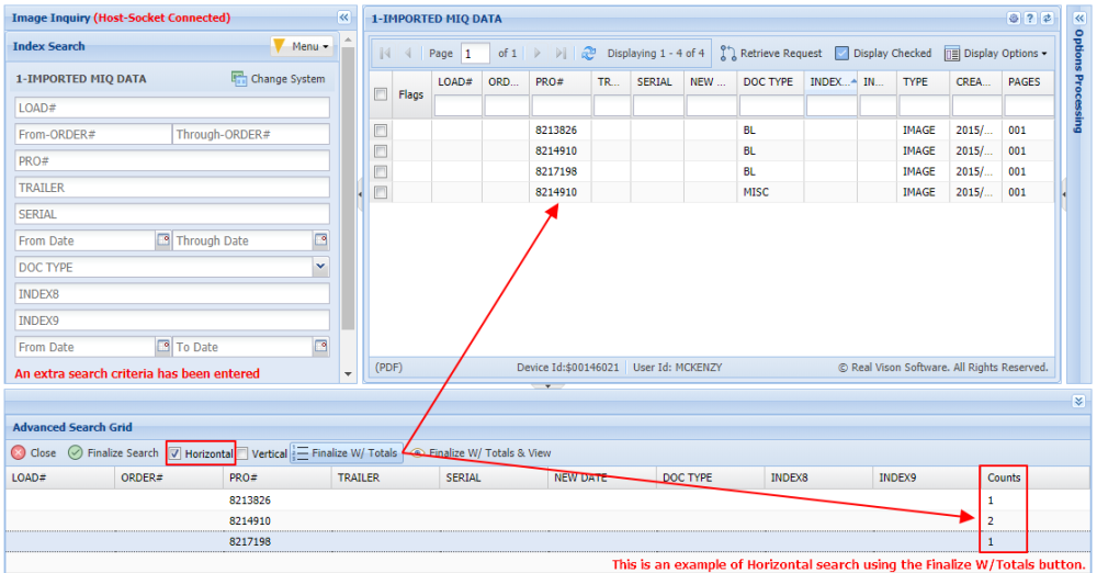 Horizontal Search with Finalize W/Totals