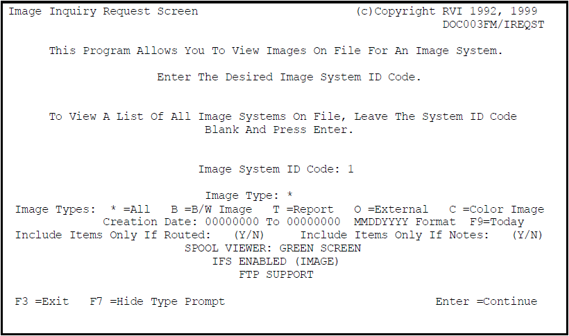 Image Inquiry Request Screen
