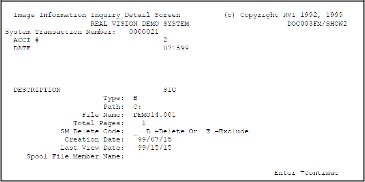 Image Information Inquiry Detail Screen
