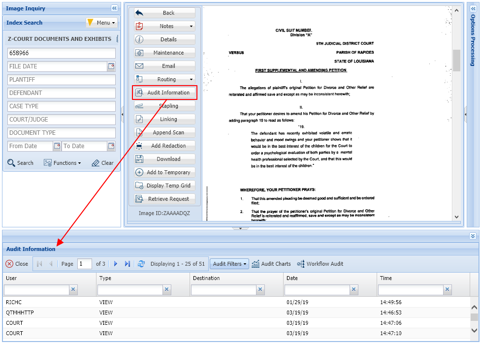 Image Inquiry Audit Information