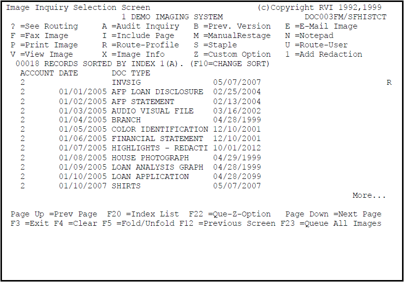 Image Inquiry Selection Screen