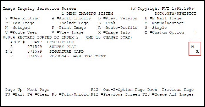 Image Inquiry Selection Screen Symbols