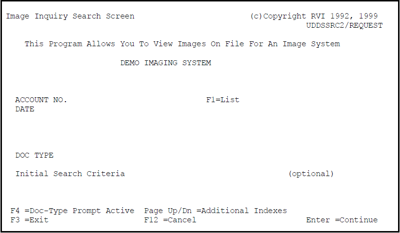 Image Inquiry Search Screen