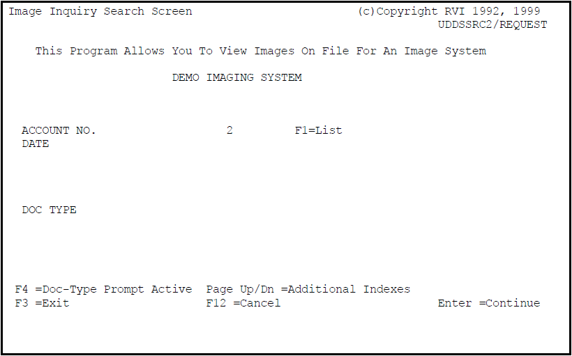 Image Inquiry Search Screen