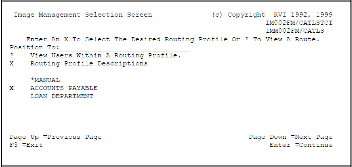 Image Management Selection Screen