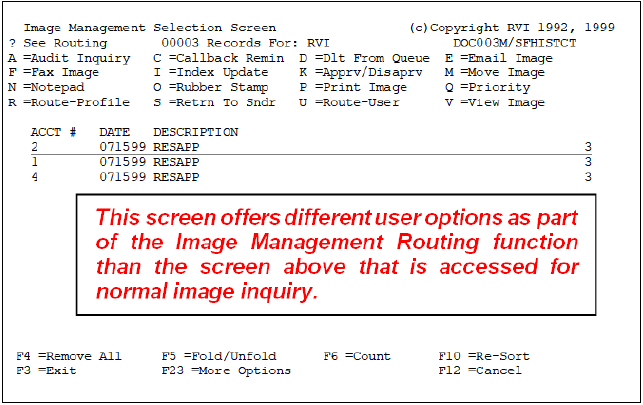 Image Management Selection Screen Symbols