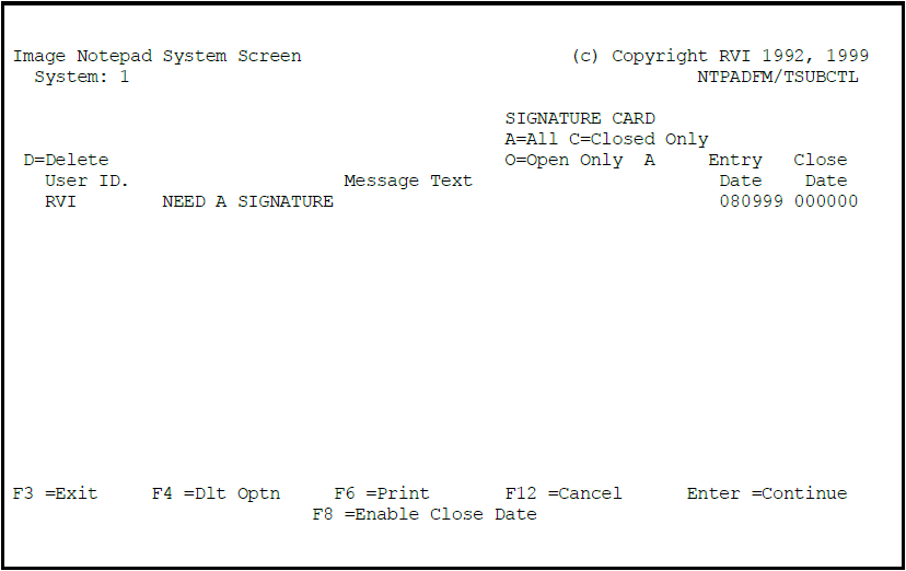Image Notepad System Screen