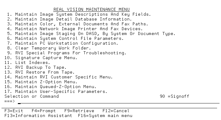 Maintenance Menu