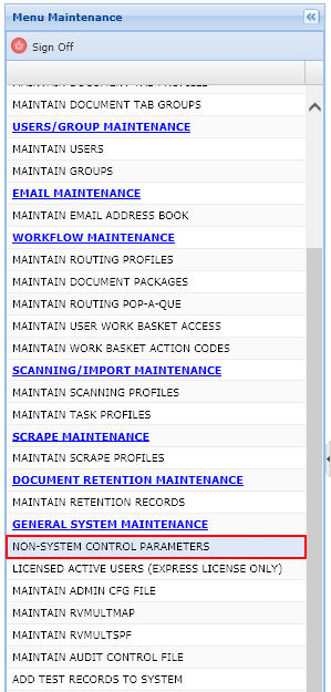 NON-SYSTEM CONTROL PARAMETERS