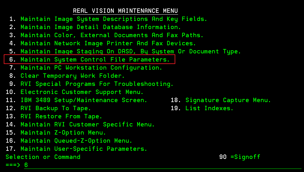 Maintenance Menu - Option 6
