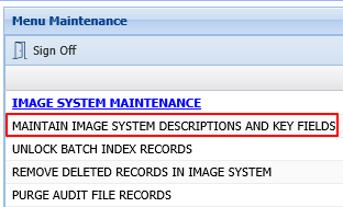 Maintain Image System Descriptions and Key Fields