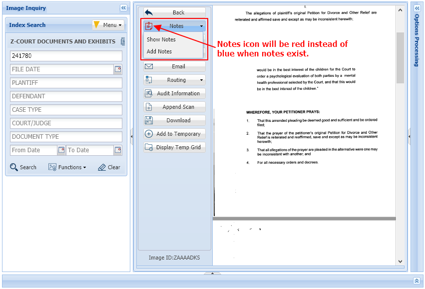 Notes Drop Down Options