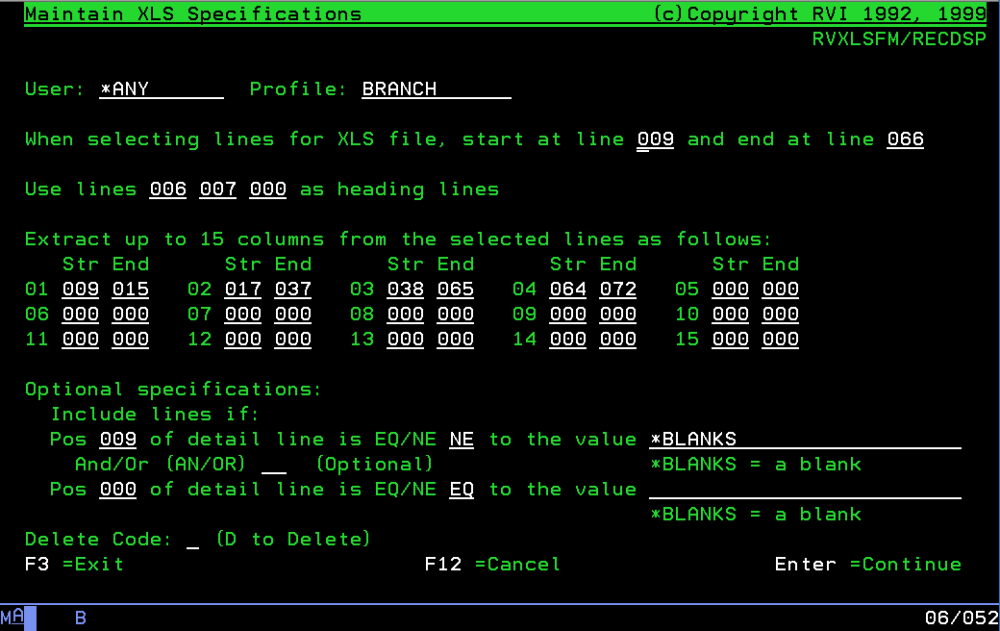 Spool File Grid View XLS Specs