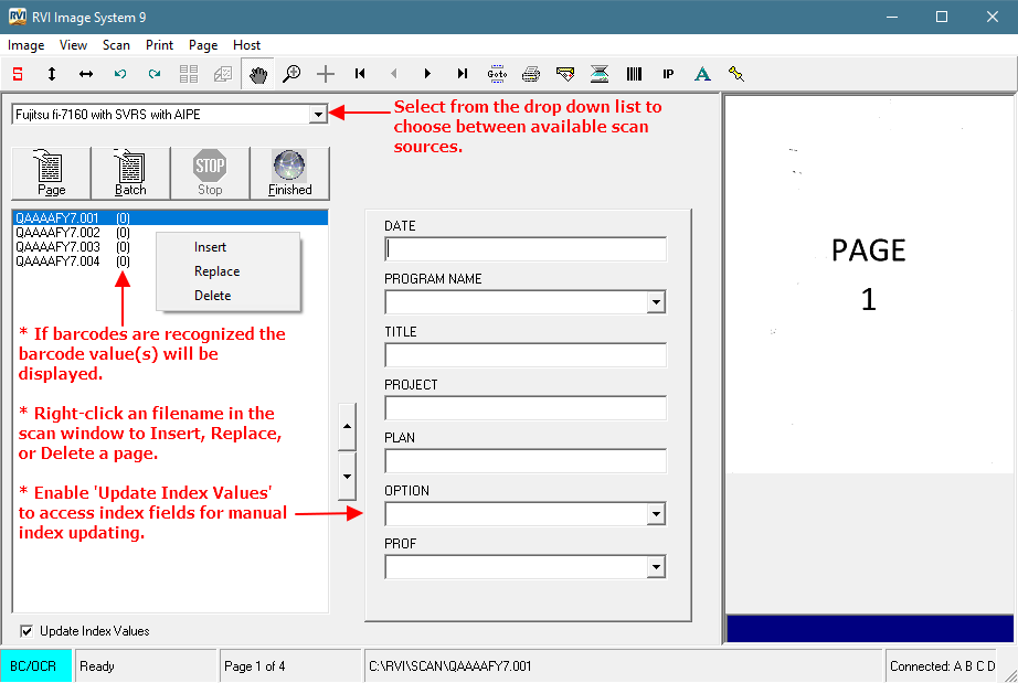 PC Control Scanning Options