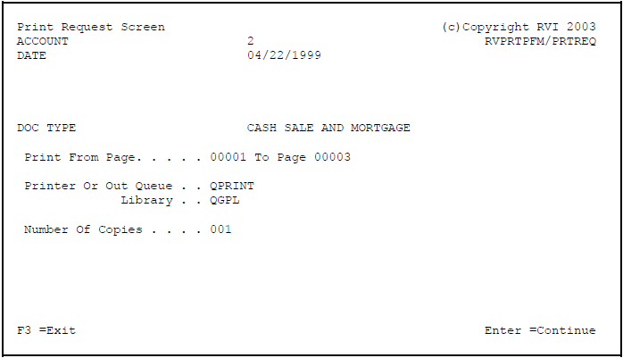 Print Request Screen