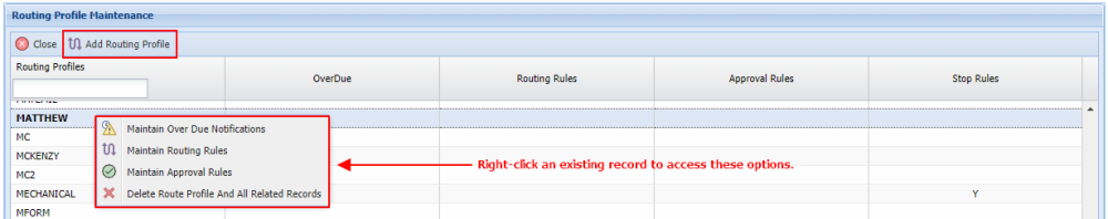 Routing Profile Maintenance