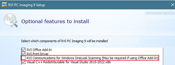 RVI Communications for Windows OneLook Scanning Install