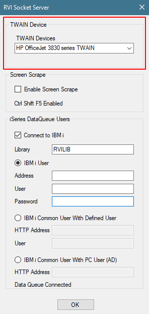 RVI Socket Server Twain Settings