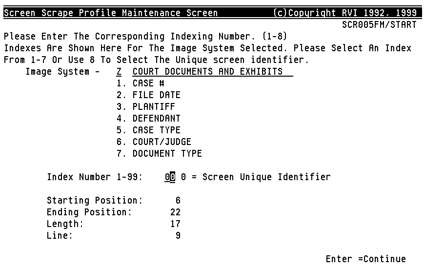 Screen Scrape Index Designation